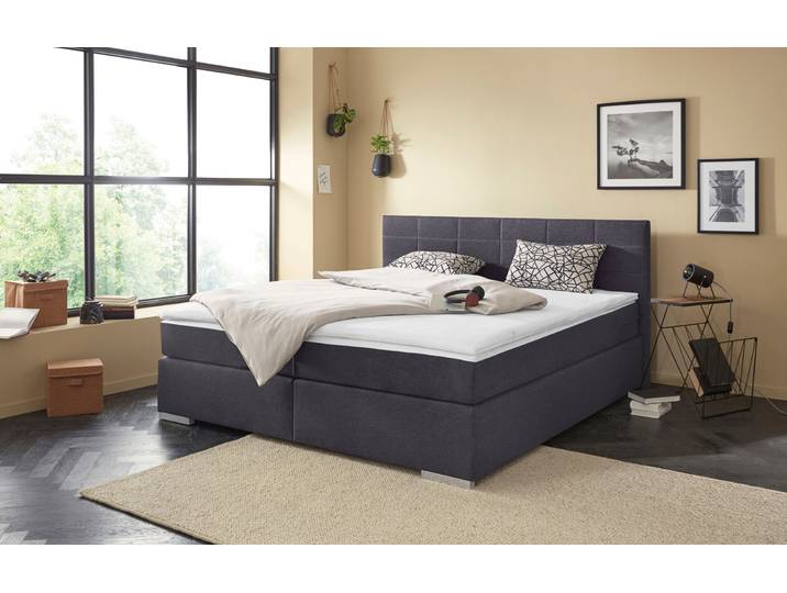Boxspringbett, Polyester, Grau, 200×209 cm, 5-Zonen-Taschen-Federkernmatratze, Cotta