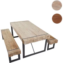 Esszimmergarnitur HWC-A15, Esstisch + 2x Sitzbank, Tanne Holz rustikal massiv MVG-zertifiziert ~ naturfarben 180cm
