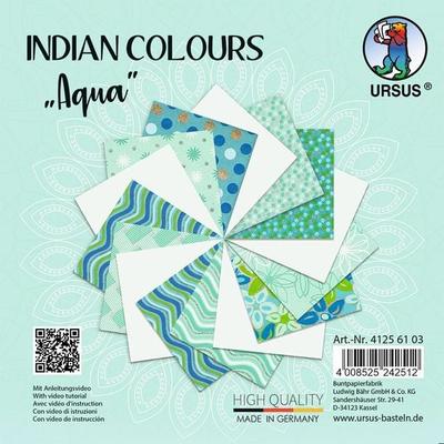 URSUS Spezialpapiere Indian Colours, aqua, 13,7 x 13,7 cm, 10 Blatt