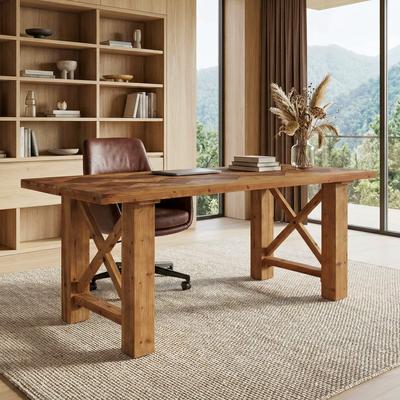 OEM Solid Wood Computer Desk, 63-Inch Office Desk, Executive Study Table for Home Office, Large Legroom