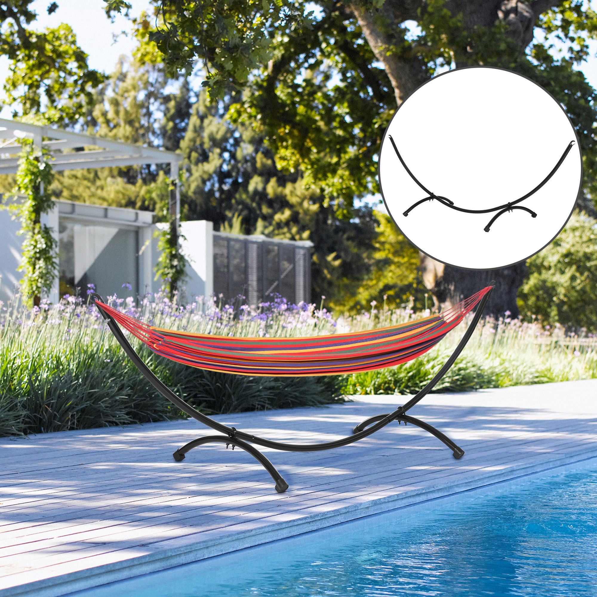 Outsunny Struttura per Amaca Universale da 3m, Supporto in Metallo da Esterno per Giardino e Terrazza, 300x90x100cm, Nero Aosom
