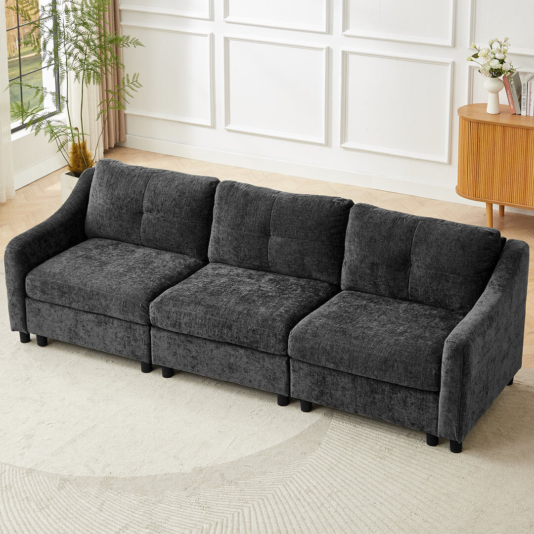 Fjørde & Co Modern Chenille 2 Seater Sofa With Tufted Backrest For Living Room Grey 3