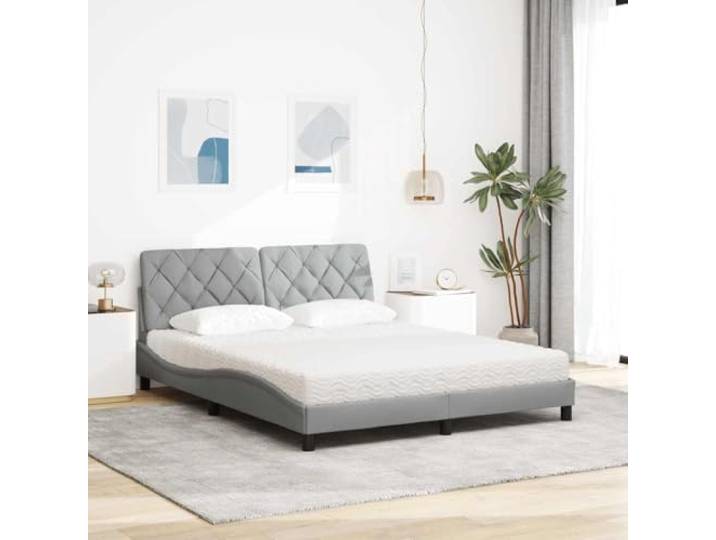 KTHLBRH Bett mit Matratze, Hellgrau, 160 x 200 cm Lattenrost inklusive, 22D PU-Schaum, gepolstertes Kopfteil, 1 Bettgestell + 1 Matratze + 1 Kissen