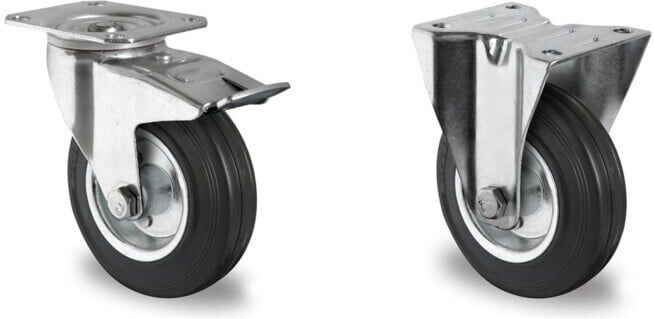 Set CASCOO Lenkrolle mit Totalfeststeller ø 200 mm Serie SWS4 Rollenlager + CASCOO Bockrolle ø 200 mm Serie SWS4 Rollenlager
