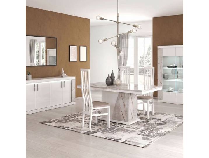 Séjour complet avec vitrine blanc et aspect marbre gris-brun - NERVY