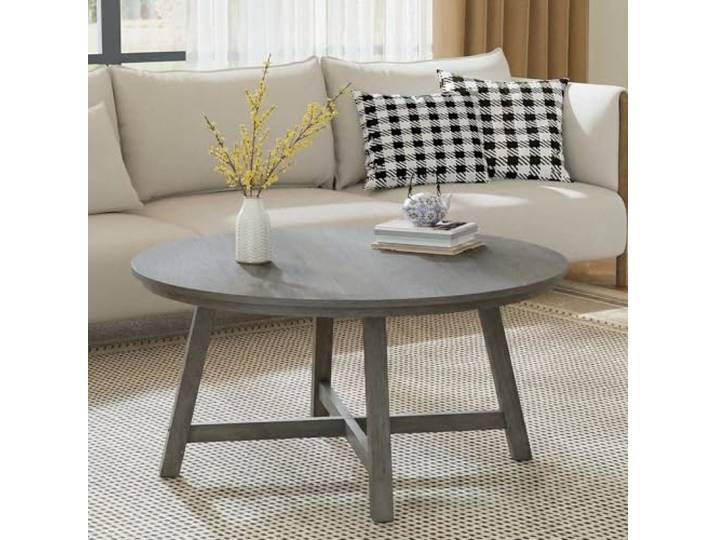 LuxFocus Runder Couchtisch 90 cm Industrie Holzoptik Stabiles Metallgestell mit höhenverstellbaren Füßen für Wohnzimmer und Büro