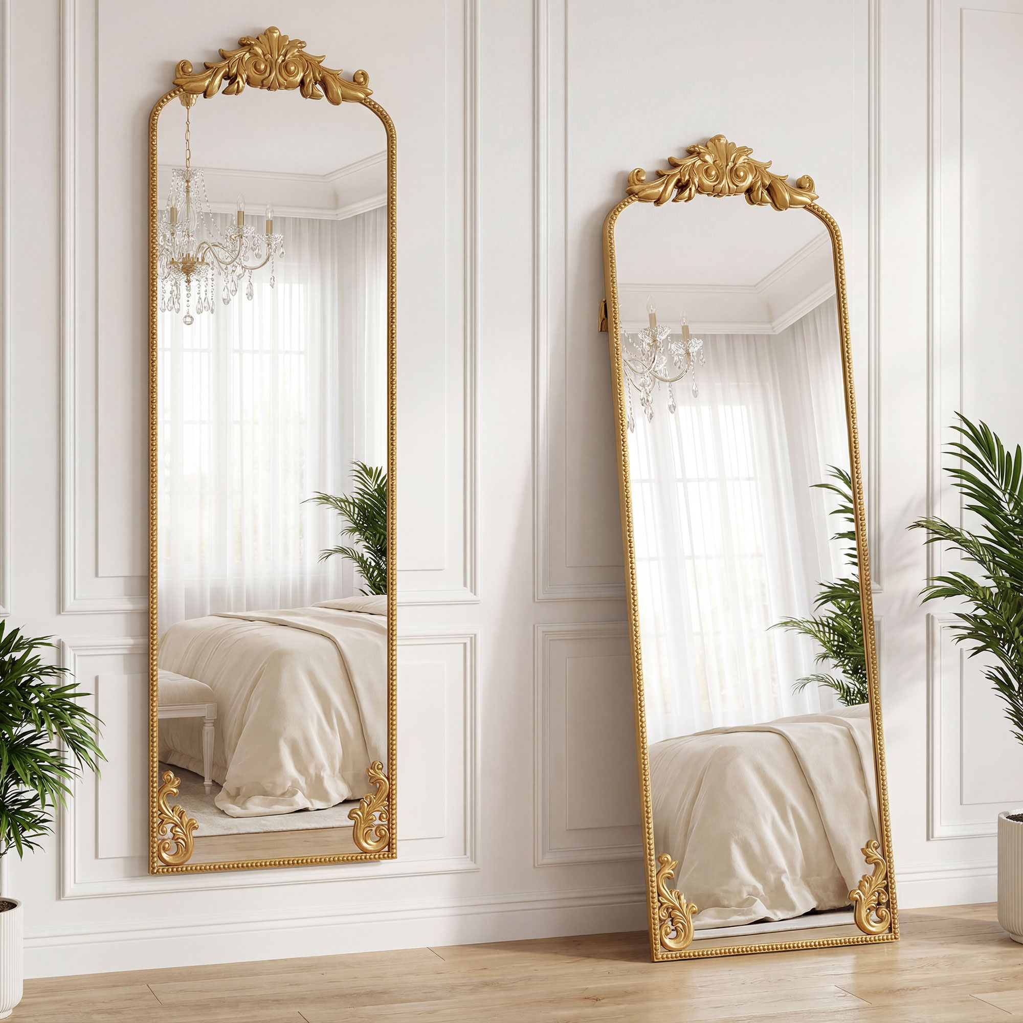 Homcom Specchio da Terra a Figura Intera Stile Barocco 50x160 cm Oro   Aosom Italy