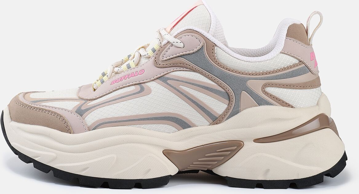 Plateausneaker BUFFALO "CLAW", Damen, Gr. 42, Textil, beige (creme, rose), Nubuklederimitat, Textil, Schuhe Plateausneaker, Chunky-Sneaker, Freizeitschuh in cooler Streetwear-Optik