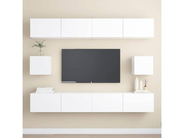 HEFZGDB 6-TLG. TV-Schrank-Set Weiß Holzwerkstoff mit Wandmontage und viel Stauraum für Organisation, praktische Aufbewahrung und einfache Reinigung