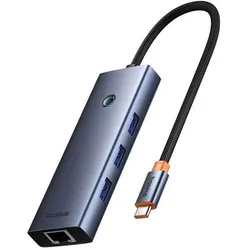 Baseus Hub 5in1 UltraJoy 5-Port ( 3xUSB3.0 RJ45 PD) grey (USB-C, 5 Ports), Dockingstation + USB Hub, Grau
