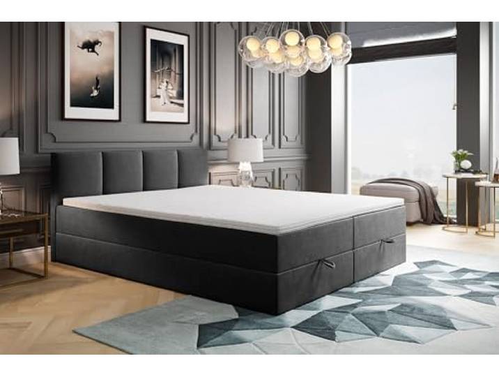 TRADA Boxspringbett 160x200 cm mit Bettkasten & Bonellmatratze, Dunkelgrau Modell ROYAL, Elegant Bett mit Topper