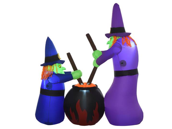 Homcom Aufblasbare Halloween Deko Luftfigur LED Beleuchtung Baum Hexen Katze Kürbis, Mehrfarbig, Kunststoff, 60x180x170 cm, Dekoration