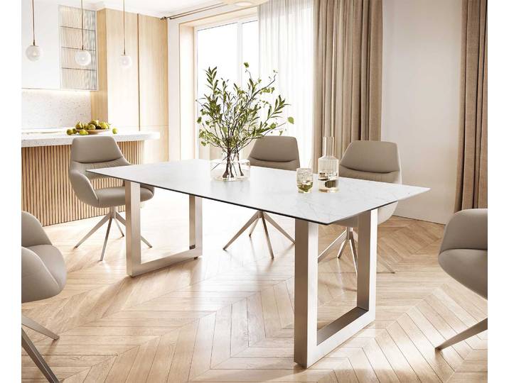 Esstisch Edge 200x100 Keramik Laminam® Statuarietto Weiß Edelstahl Breit, Esstische