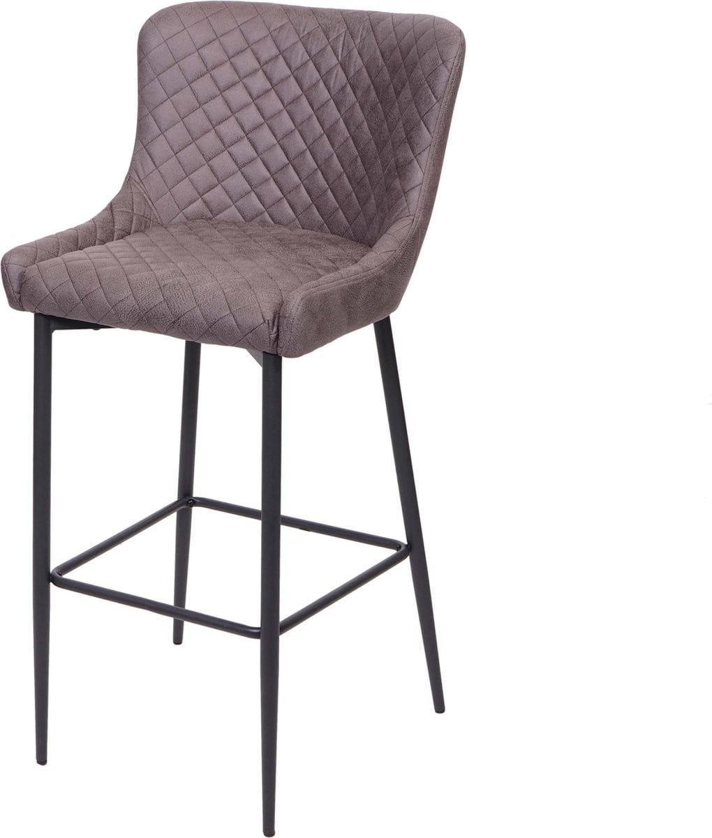 Barkruk MCW-H79 vintage barkruk met metalen voetensteun in donkergrijs stof/textiel