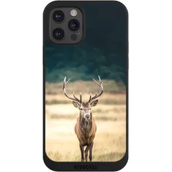 Nivocase Handyhülle für Apple iPhone 12 Pro Hülle NIVOpure Case Schwarz Hirsch Wald Wiese (Apple iPhone 12 Pro), Smartphone Hülle, Schwarz