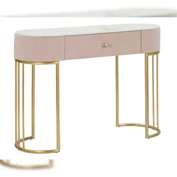 Mauro Ferretti Montpellier Glam Pink Konsolentisch – Vergoldetes Metallgestell mit Marmorimitat-Platte und rosafarbenem Polsterstoff, 100 x 40 x 75 cm – Möbeldesign