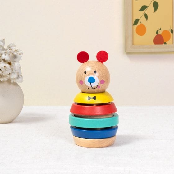 Tooky Toys Tooky Toy Wooden Bear Shape Tower for Toddlers - Develops Fine Motor Skills and Hand-Eye Coordination