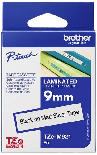 Brother TZe TZe-M921 Bandfarbe: Silber (matt) Schriftfarbe:Schwarz 9 mm 8 m