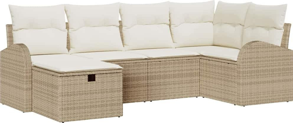 vidaXL Bankset van 6 stuks, beige en crème, polyrotan