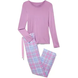 Tchibo - Pyjama mit Webhose - Damen - Gr. XL - hellblau/kariert