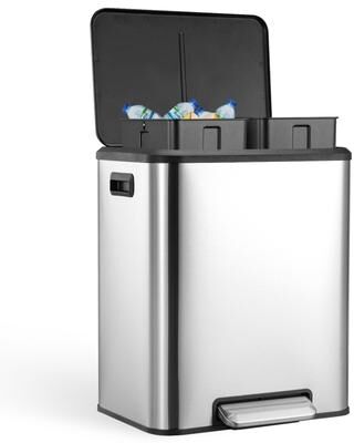 Garvee Stainless Steel Dual Trash Can, 2 x 4 Gal (2 x 15L)