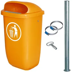BRB 50 Liter Abfallbehälter orange im Komplettset mit verzinktem Rohrpfosten