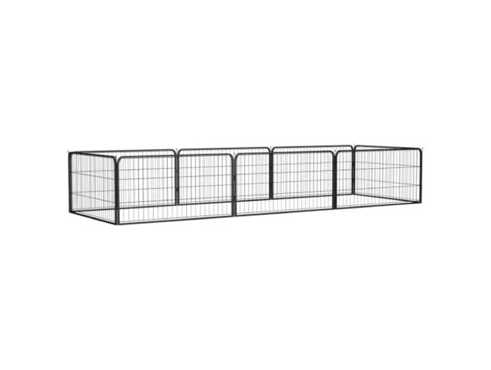 Laufgitter für Hunde, 8 Paneele, Schwarz, 100 x 50 cm, Stahl Robust, faltbar, mit Befestigungsstiften, einfache Montage, Verwendung im Freien
