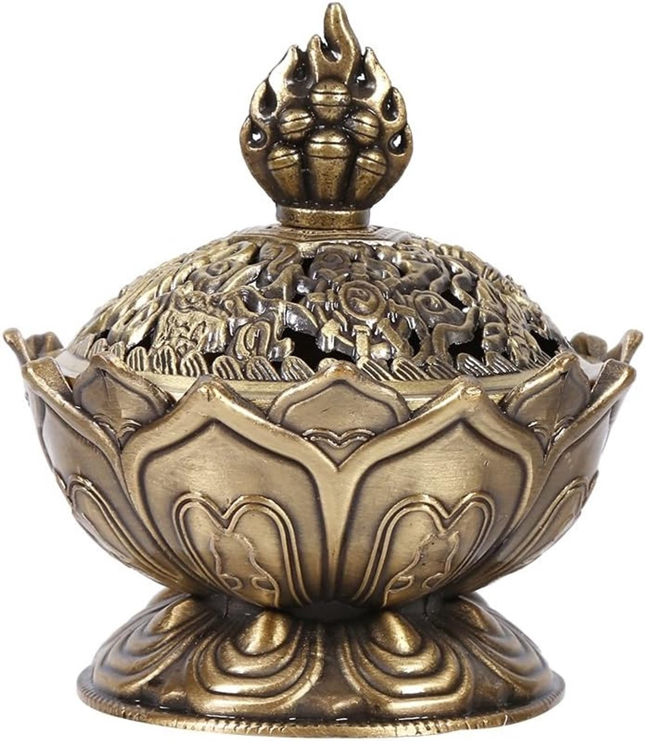 Retro Keramische Rookwaren Brander - Decoratieve Bronzen Incenshouder met Floral Design
