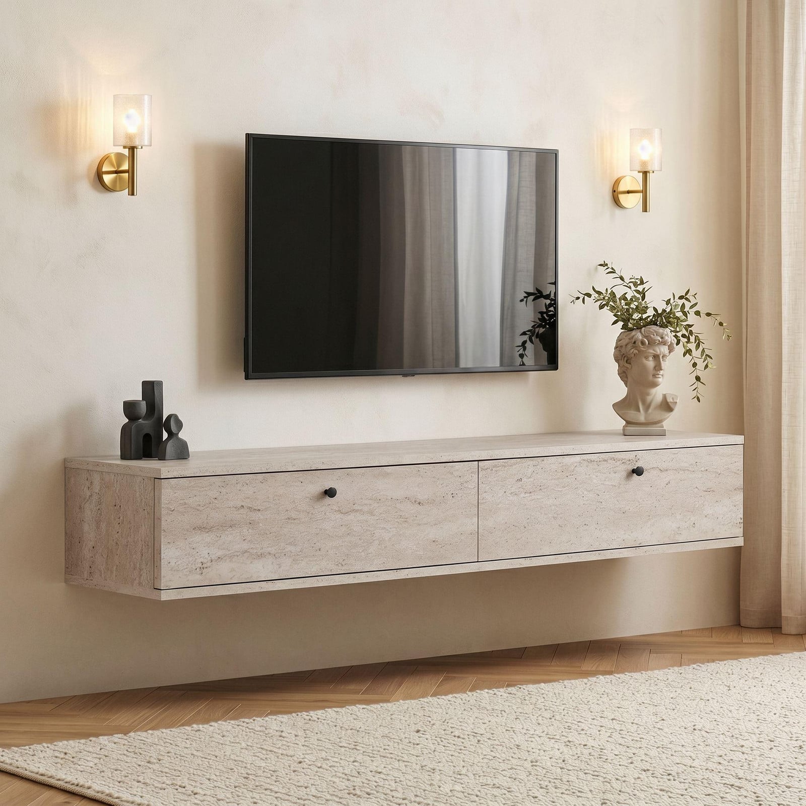 Skye Decor Moderne TV-standaard van Melamine en Travertin, 160 cm