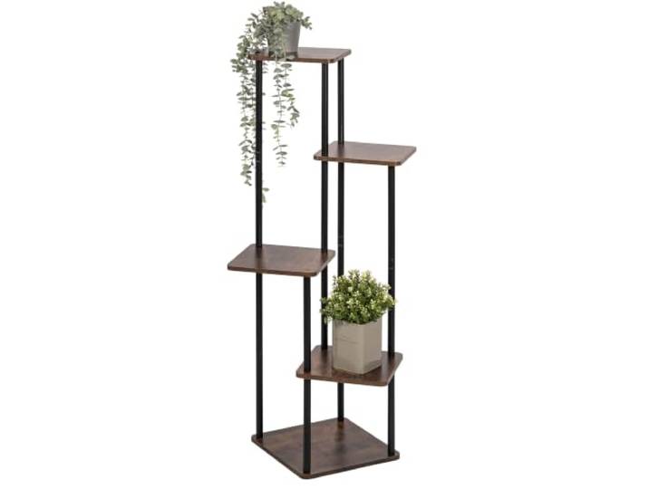 eluno Pflanzenständer, Blumenregal, dekorativer Blumenständer mit 5 Ablagen, multifunktionale Blumentreppe, Moderne Materialkombination von FSC-zertifiziertem MDF-Holz und schwarzem Metall