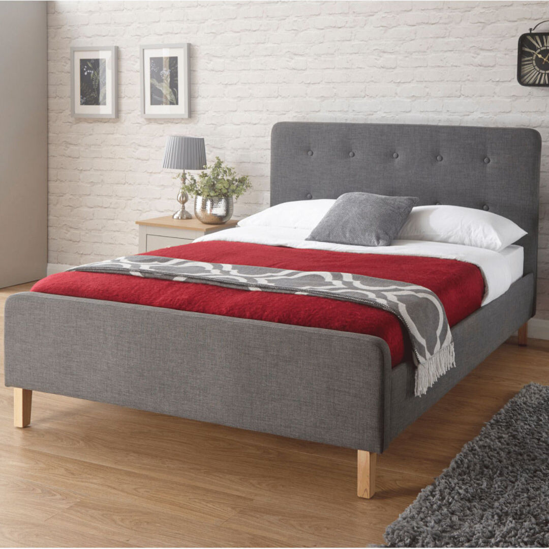 Hykkon Elinor Upholstered Bed Grey Kingsize (5')