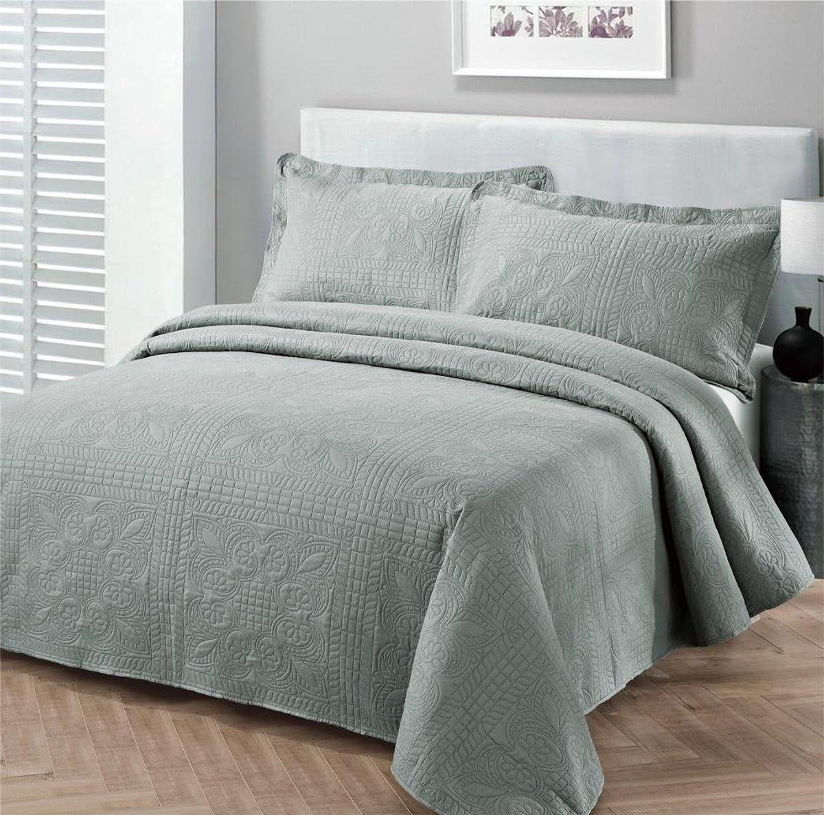 Luxe Grijs Sprei en Bedovertrek Set met Kussenslopen voor Slaapkamer Decoratie