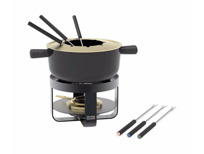 Stöckli Fondue-Set Steel Pot Emotion BL Fonduegerät – Fondue Set – schwarz