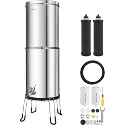 VEVOR Schwerkraft-Wasserfilter Wasserfiltersystem 12,3 L Edelstahl 304, Wasserfilteranlage Reduziert Blei und bis zu 99 % Chlor, mit 2 Aktivkohlefiltern, 2 Fluoridfiltern, Wasserhahn & Ständer