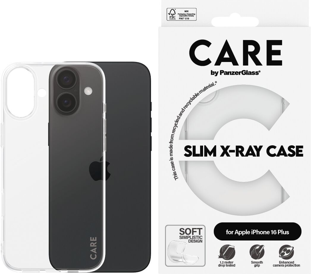 CARE BY PANZERGLASS Handyhülle "Case Fashion X-Ray Soft Basic Apple iPhone 16 Plus", transparent, Smartphones, Hüllen, Backcover, Schutzhülle, Handyschutzhülle, Case, Schutzcase, stoßfest, Handyhülle