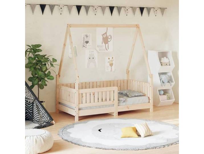 Brun Structure de lit enfant Mode - JILLE'S® Cadre de lit pour enfant - 70x140cm - Bois de pin massif MEU4207310115570
