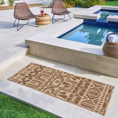 "Reyn Spooner Kona Coast Kappa Brown Hawaiian Tribal Flatweave Indoor/ Outdoor Area Rug Runner - 2'2"" x 6'"