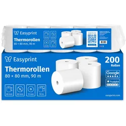 Easyprint Thermorollen / Kassenrollen, 200 Rollen, 80mm x 80mm x 12mm, 90m, PEFC zertifiziert, Für EPSON, IBM, u.v.m.