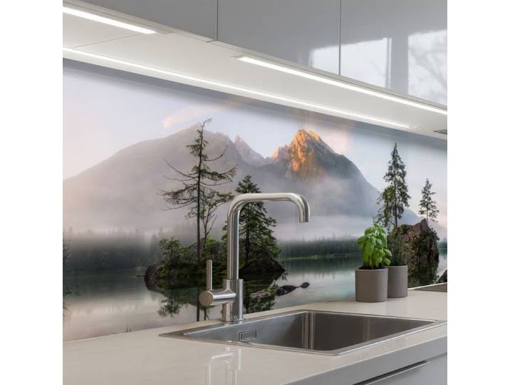 KitchenYeah crédence de cuisine Paysage Montagne Arbres et Lac de Réflexion 200x60cm