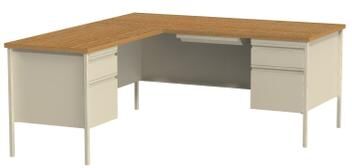 Hirsh 66 x 72 Corner Left Hand Pedestal Desk,Right Return,Putty/Oak