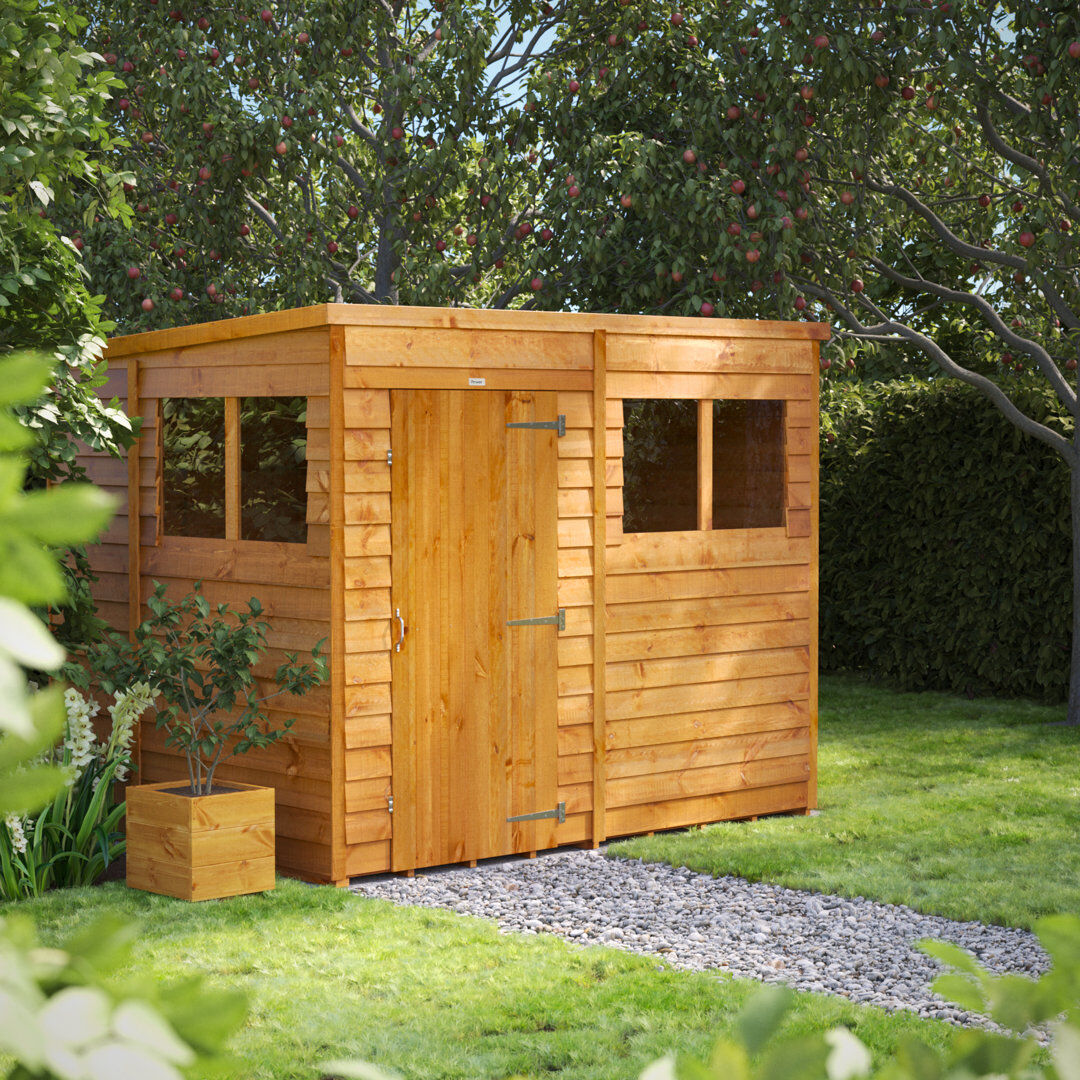 Powersheds 8 x 6ft Timber Overlap Pent Garden Shed Golden Brown 190.8cm W X 251.6cm D X 202.8cm H