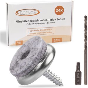 ECENCE Filzgleiter 14030205, Ø 24mm, grau, zum Schrauben, Torx, 24 Stück