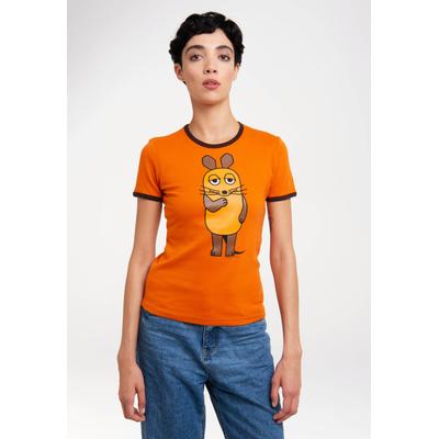 T-Shirt LOGOSHIRT "Die Sendung mit der Maus - Die Maus", Damen, Gr. M, bunt (orange, dunkelbraun), 100% Baumwolle, bedruckt, normal, Rundhals, Shirts T-Shirt, mit lizenziertem Print