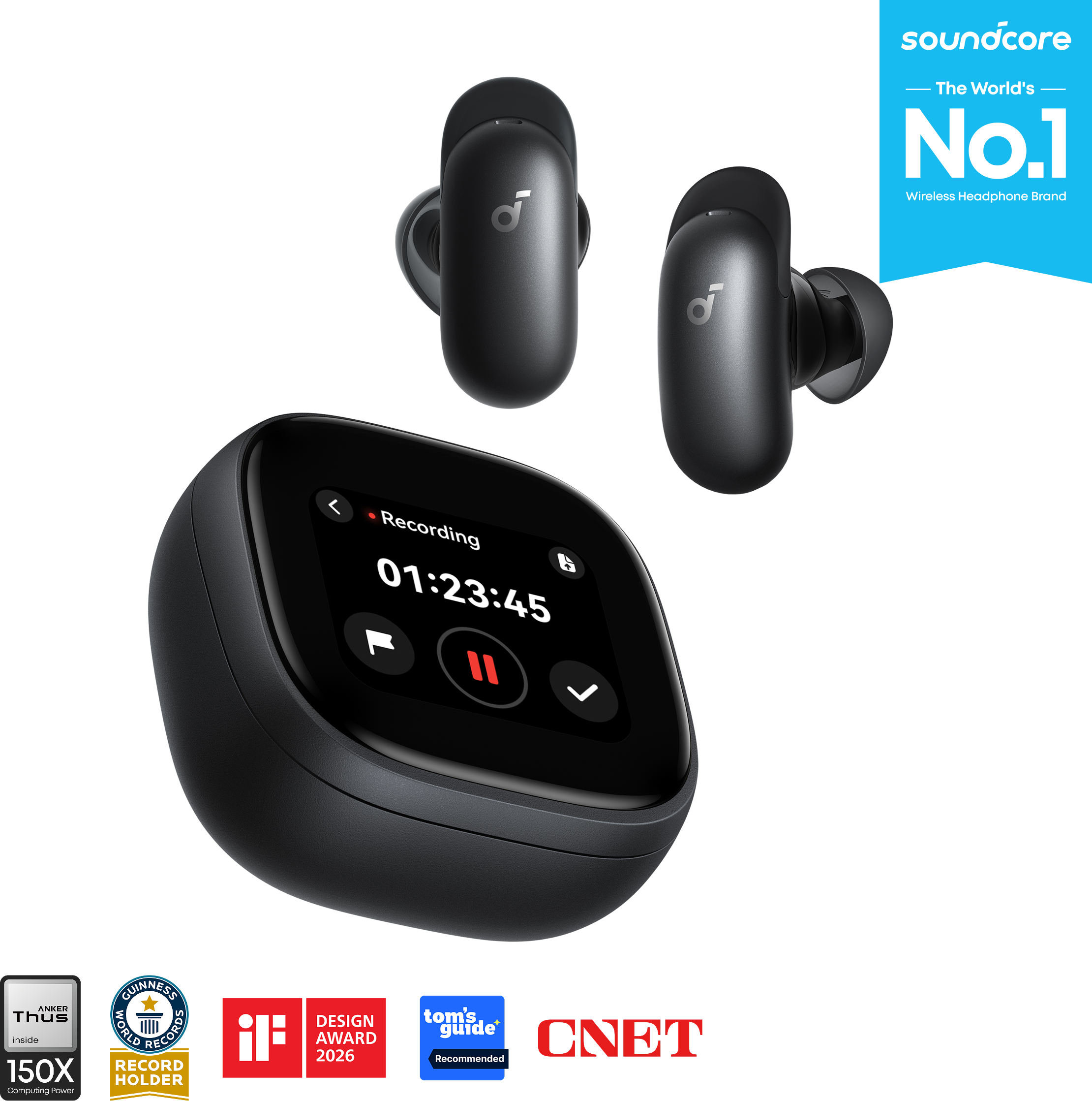 soundcore Liberty 5 Pro Max   Earbuds with AI Note-Taker Smart Case Midnight Black