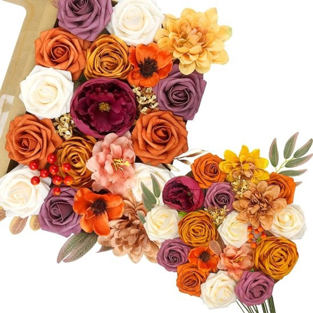 Oranje zijden kunstbloemen voor herfstdecoratie en bruidsboeketten