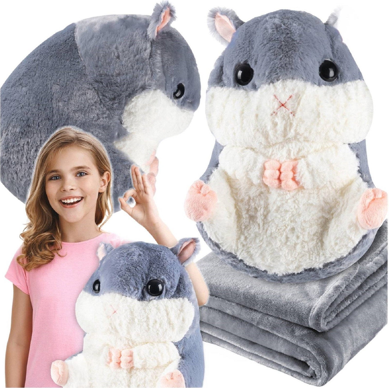 Top Gift B48X Koc Chomik 2-in-1 Pluche Knuffel en Kussen voor Kinderen, Groot
