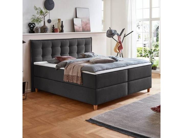 HOMELIV. Boxspringbett Lusaka Webstoff 180x200cm Bonellfederkern-Box Härtegrad: H3 Dunkelgrau skandinavisch