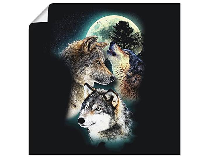 ARTLAND Wanddeko Poster & Kunstdrucke Wandposter 50x50 cm Tiere Collage Schwarz Mythologie Wolf Wölfe Mond S8NO