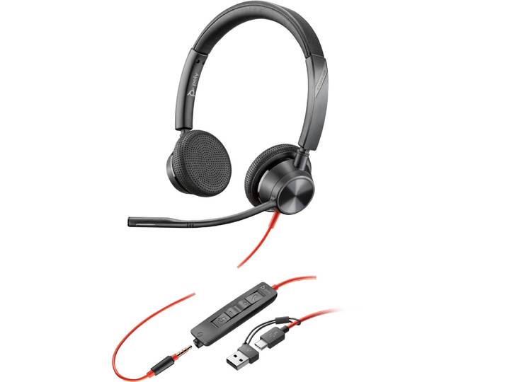 HP Poly Micro-casque Poly Blackwire 3325 stéréo USB-C + connexion 3,5 mm + adaptateur USB-C/A, Avec fil, Bureau/Centre d'appels, 20 - 20000 Hz, 131 g,