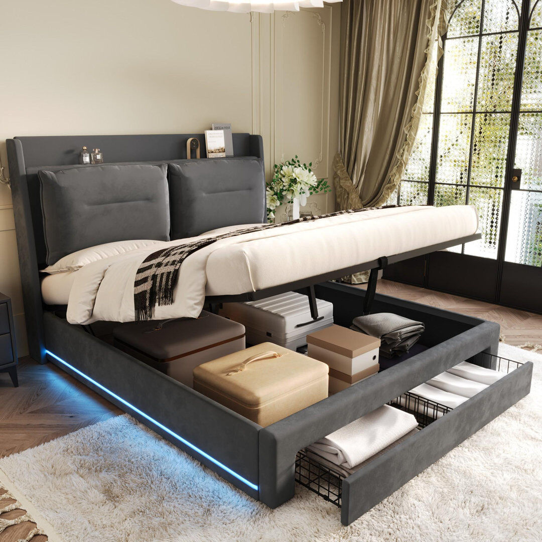 Fairmont Park Aldea Upholstered Ottoman Storage Bed Grey Kingsize (5')